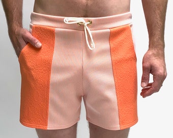 Frankie Four Handmade Vintage Style Men's Peach and White Swim Trunks