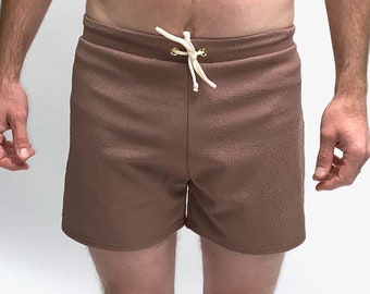 Frankie Four Handmade Men's Vintage Style Tan Taupe Swim Trunks