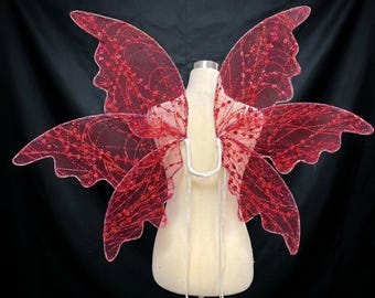 Red Glitter Fairy Wings, Sparkle Butterfly Costume Accessories, Ethereal Festival Cosplay