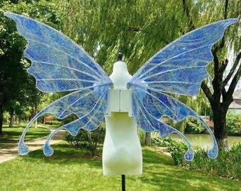 Blue Electric Fairy Butterfly Wings with Remote Adult Cosplay Costume Wings Photography Prop