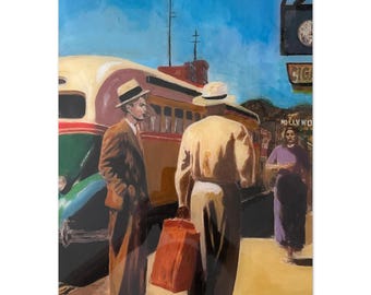 1940s Hollywood Street Scene Fine Art Print - Vintage Los Angeles Wall Decor - Retro Cinema Cityscape Poster - Gift for Film Buffs