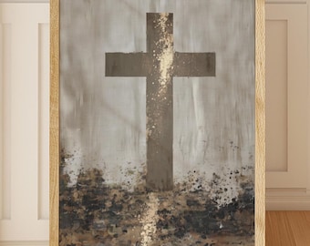 Fine Art-print met grunge-kruis, verweerd christelijk decor