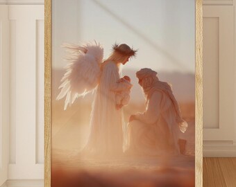 Engel Maria Jezus ingelijst, kant-en-klaar hyperrealistisch, christelijke print