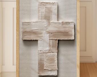 3D-getextureerd kruis, museumkwaliteit, sculpturale christelijke kunst, Impasto-kruisafdruk
