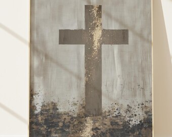 Grunge kruisprint, verontruste christelijke muurkunst (digitale download)