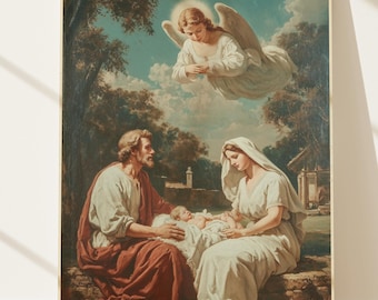 Heilige familie ingelijste engel, kant-en-klaar klassiek, christelijke print