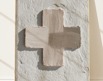 Wooden Cross Art Natural, Sculptural Modern, Christian Print