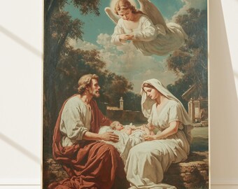 Holy Family Angel Art, Guardian Classical, Christian Print, digital download