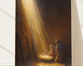 Holy Family Fine Art, Museum Quality Jesus Birth, Divine Light Nativity Print