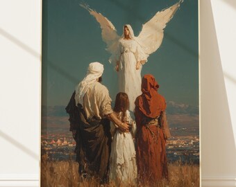 Guardian Angel Family Art, Fine Art City, Christian Print, digital download