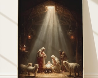 Kerststal Fine Art Divine Light Rays, Museum Heavenly, Christian Print
