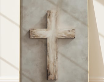 Rustiek kruis Fine Art verweerd wit hout, museumboerderij, christelijke print