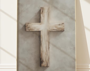 Rustiek kruis ingelijst verweerd wit hout, kant-en-klare boerderij, christelijke print