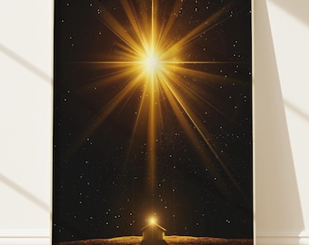 Schilderij ster van Bethlehem – moderne kerstmuurkunst – Fine Art-print (museumkwaliteit)