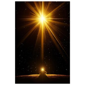 Star of Bethlehem Print, Modern Christmas Wall Art, Glowing Star Painting, Christian Christmas Decor, Advent Art image 4