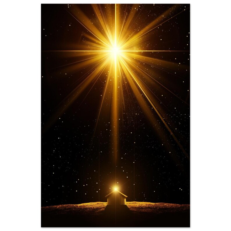 Star of Bethlehem Print, Modern Christmas Wall Art, Glowing Star Painting, Christian Christmas Decor, Advent Art image 4