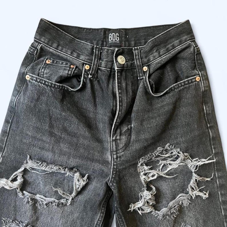 BDG Urban Outfitters jeans negros holgados de tiro alto estilo grunge y2k con rotos, talla 25 imagen 3