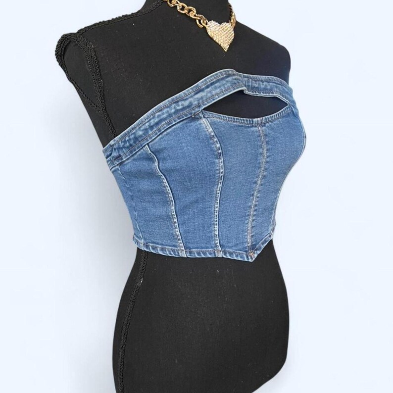 vintage y2k urban outfitters denim strapless corset tube top size xs image 2