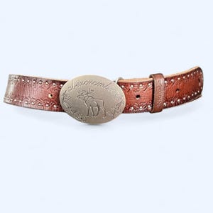 Abercrombie Fitch Brown Tooled Leather Rhinestone Oval‎ Buckle Italy Belt Size M Abercrombie Fitch Brown Tooled Leather Rhinestone Oval  main image 4