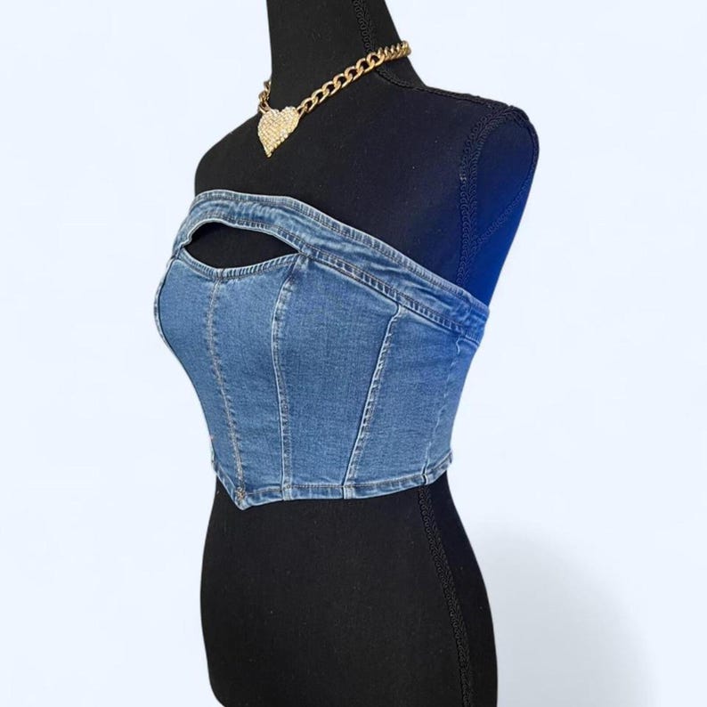 vintage y2k urban outfitters denim strapless corset tube top size xs image 5