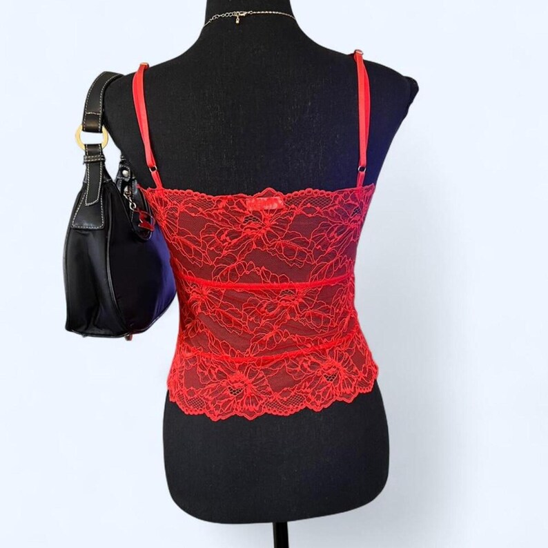 y2k coquette cherry red lace mesh free people cami tank top size small image 4