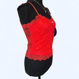 y2k coquette cherry red lace mesh free people cami tank top size small image 3