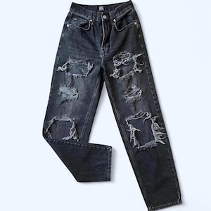 BDG Urban Outfitters jeans negros holgados de tiro alto estilo grunge y2k con rotos, talla 25 imagen 1