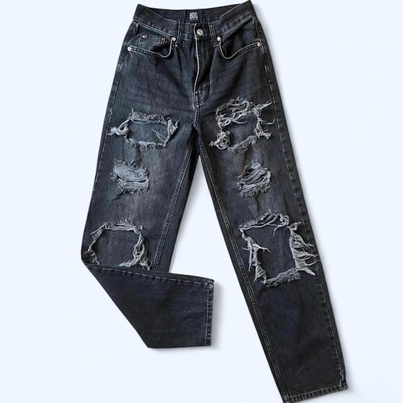 BDG Urban Outfitters jeans negros holgados de tiro alto estilo grunge y2k con rotos, talla 25 imagen 1