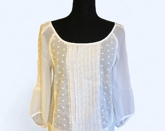 American Eagle crèmekleurige boho geborduurde blouse Cottagecore Fairy Top, maat Small