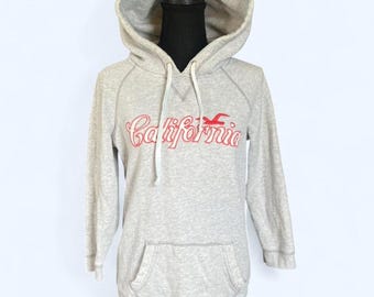 Sudadera con capucha Hollister California gris estilo vintage Y2K corta de manga 3/4, talla grande
