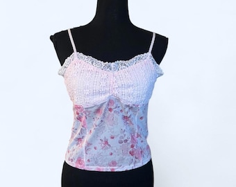 Y2K Mixed Threads Coquette Pink Floral Babydoll Lace Cami Top Size Large