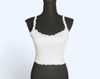 Vintage Y2K Hollister baby blue popcorn tank top with lettuce trim Size Medium