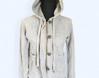 Sudadera con capucha y cremallera de algodón gris estilo vintage Y2K de J.Crew, talla XS