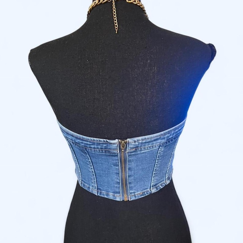 vintage y2k urban outfitters denim strapless corset tube top size xs image 3