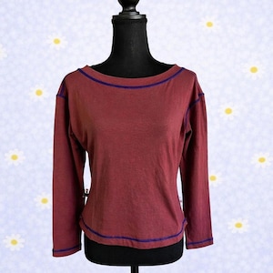 Free People Intimately red contrast stitch long sleeve top size large NWT image 1