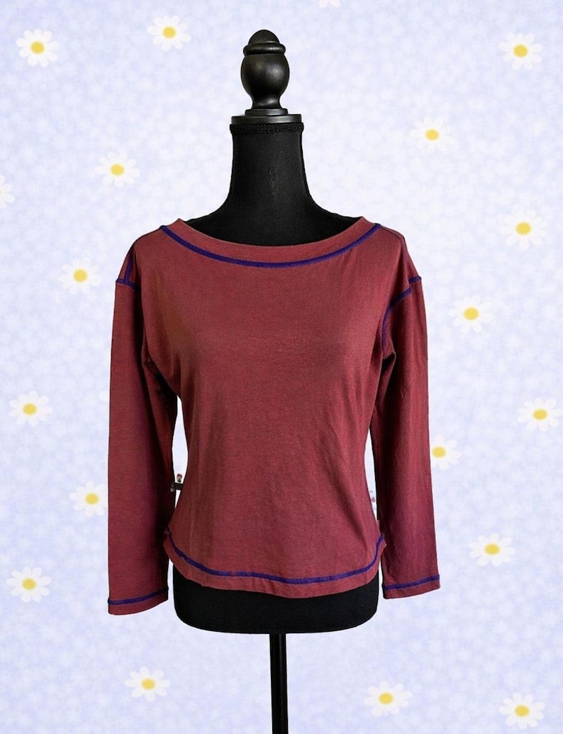 Free People Intimately red contrast stitch long sleeve top size large NWT image 1