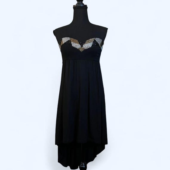 bebe black strapless dress Vintage Y2K beaded Size Small Strapless Illusion Lace Skirt 3D Floral Sleeveless Material NWT bebe IsIs Dress black