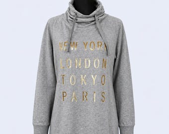 Sudadera con capucha gris GAP Nueva York Londres Tokio París Minimalista Talla pequeña