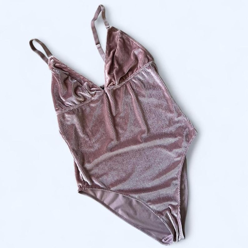 Urban Outfitters Out From Under pink shimmer velvet bodysuit size small image 1