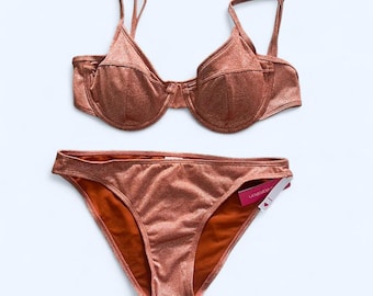 Vintage Y2K Xhilaration metallic orange bikini set size large NWT