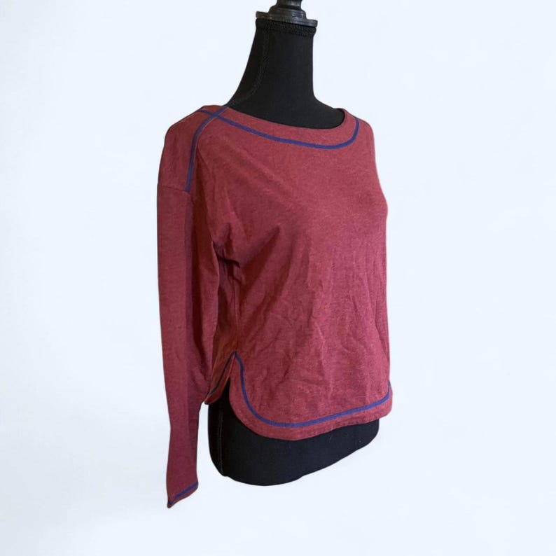 Free People Intimately red contrast stitch long sleeve top size large NWT image 3