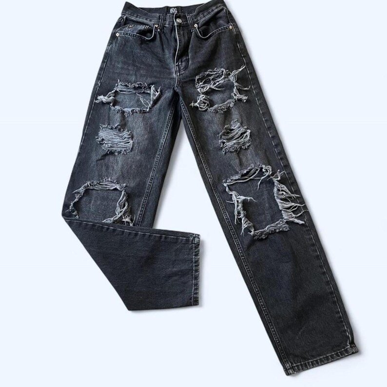 BDG Urban Outfitters jeans negros holgados de tiro alto estilo grunge y2k con rotos, talla 25 imagen 2