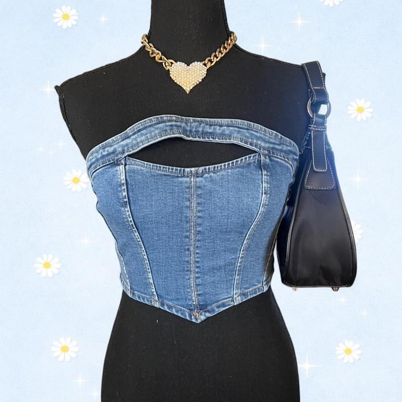vintage y2k urban outfitters denim strapless corset tube top size xs image 1