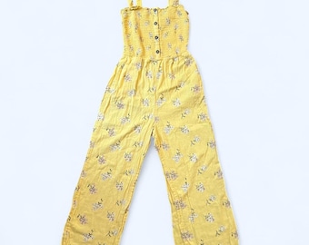 Vintage y2k yellow floral wide leg jumpsuit cottagecore fairy Size XS