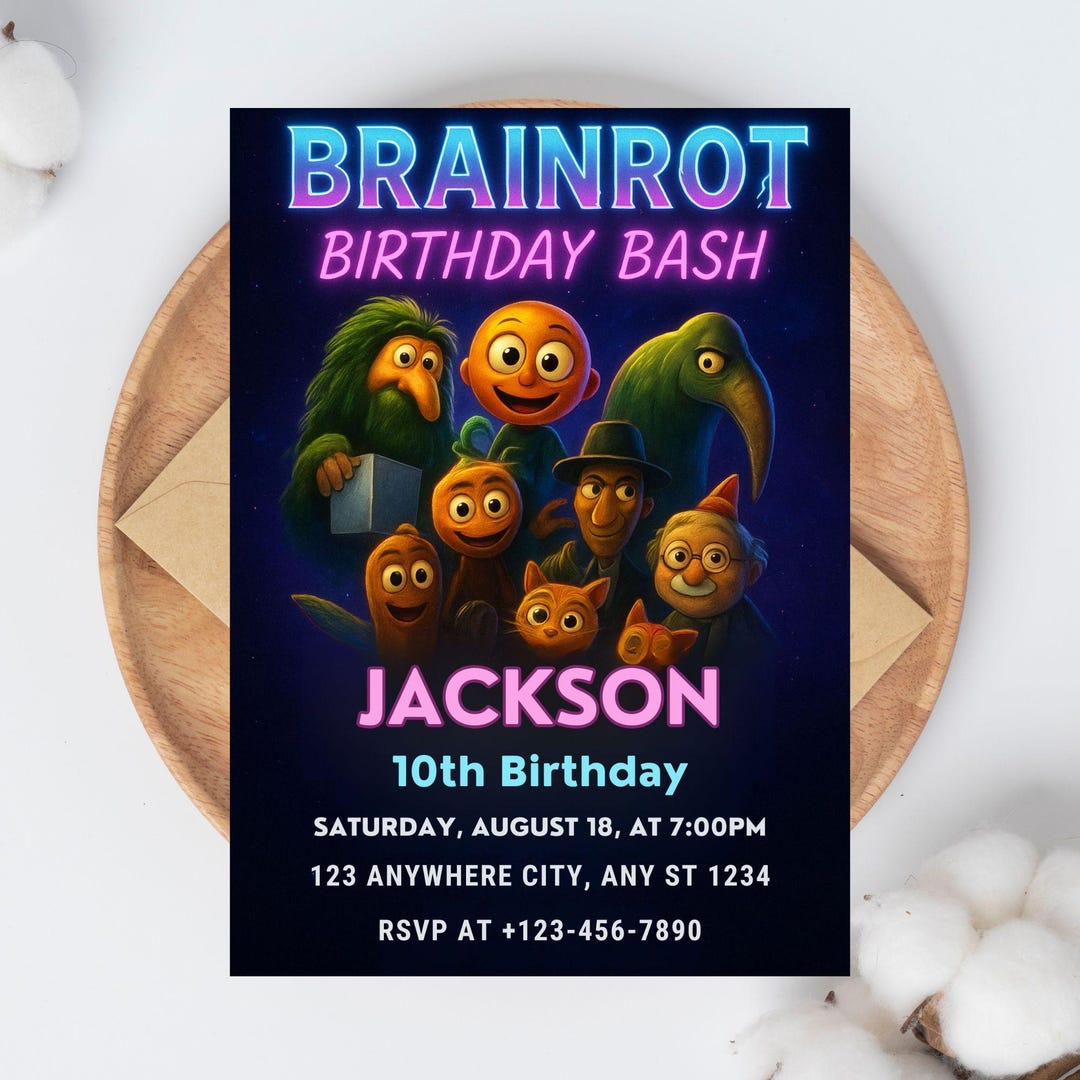 Brainrot Birthday Invitation: Italian Root Party Digital Invitation ...