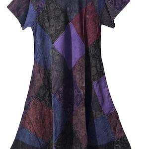 Boho Patchwork Midi Dress 100% Cotton Nepalese Handcrafted Asymmetric Dress Side Pockets