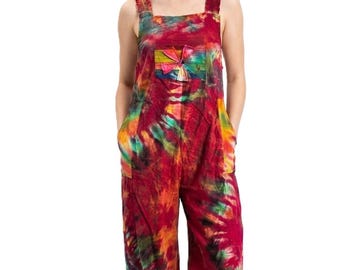 Tie-Dye Harem Jumpsuit, Patchwork Pockets, Boho Festival Romper