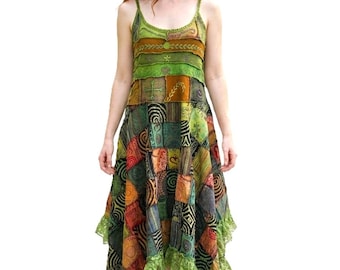 Handmade Nepalese Patchwork Boho Dress | Cotton Embroidery Hippie Sundress | Artisanal Ethnic Sleeveless Summer Dress