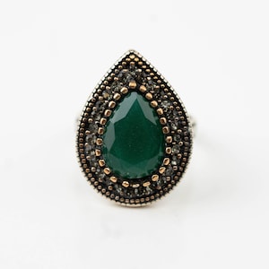 Vintage Ottoman Inspired Green Crystal Ring - Hurrem Sultan - Size 8