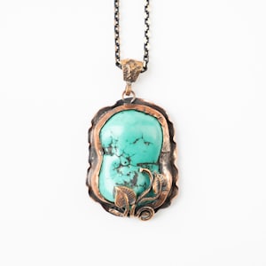 Polished Turquoise Bronze Pendant - Ottoman Necklace, Turkish Gift, Ottoman Inspired Jewelry, Turquoise Bronze Necklace, Statement Jewelry